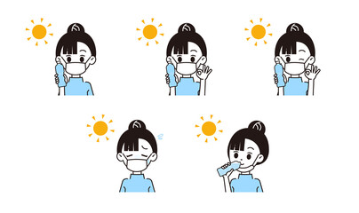 熱中症対策をする女性のイラスト