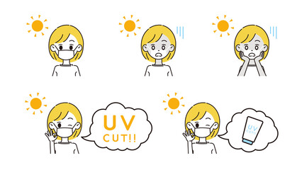 日焼け対策をする女性のイラスト