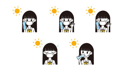 熱中症対策をする女性のイラスト