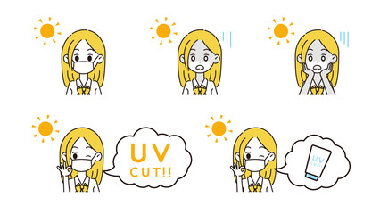 日焼け対策をする女性のイラスト