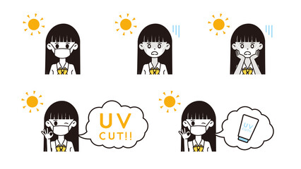 日焼け対策をする女性のイラスト