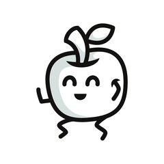 a cute apple character, with shadow details and black line art style
