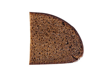 Piece of black bread on an isolated white background. Top view
