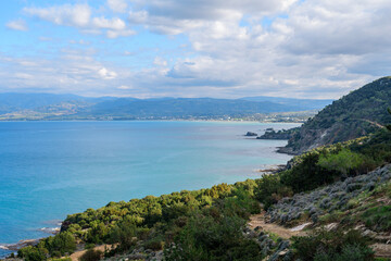 Fototapeta na wymiar View to Cyprus from Aphrodite Trail on mountain in Akamas nature reserve