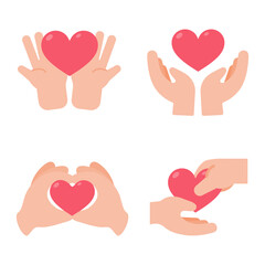 vector hands giving hearts to each other Helping the poor by donating items to charity
