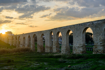 Kamares Aqueduct near Larnaca at sunset