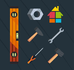 Fototapeta premium set of icons with engineer tools