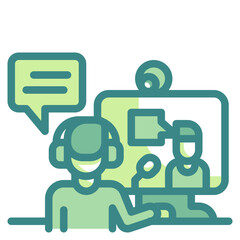 video call blue line icon