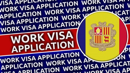 Obraz premium Andorra Circular Flag with Work Visa Application Titles - 3D Illustration