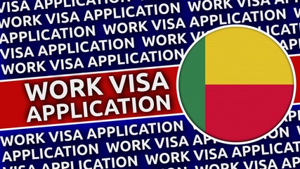 Benin Circular Flag with Work Visa Application Titles - 3D Illustration