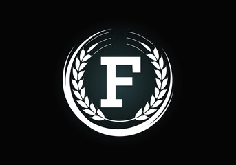 Fototapeta premium Initial letter F sign symbol with wheat ears wreath. Organic wheat farming logo design concept. Agriculture logo design vector template.