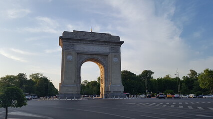 Bucharest, Romania. Arcul de Triumf ( Arch of Triumph ) may 2017 - obrazy, fototapety, plakaty