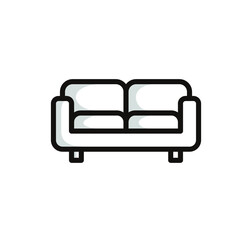 mattress sofa symbol in black line art style and shadow details.