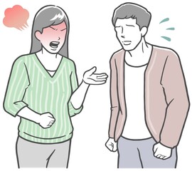 若い夫婦　妻に怒られる夫