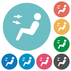 Car air flow direction head chest flat round icons