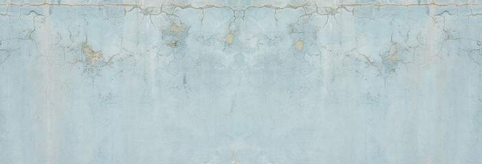 Surface texture of gray and blue concrete wall, cement pattern with cracks background with space to copy, panoramic view