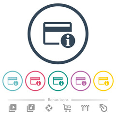 Credit card info flat color icons in round outlines