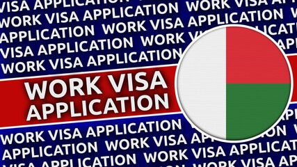Madagascar Circular Flag with Work Visa Application Titles - 3D Illustration