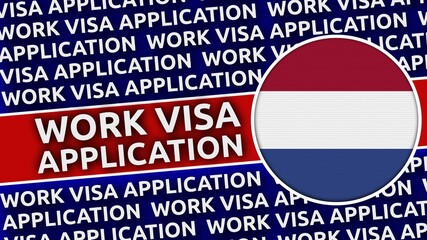 Netherlands Circular Flag with Work Visa Application Titles - 3D Illustration