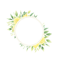Watercolor lemons citrus floral frame isolated on white background. Perfect for greeting cards, cute gifts, stickers, social networking and promotions, packaging, covers, and more.