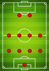 Football team formation. Soccer or football field. 4-4-2
