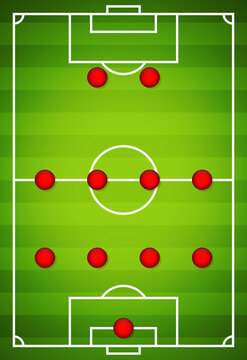 Football team formation. Soccer or football field. 4-4-2