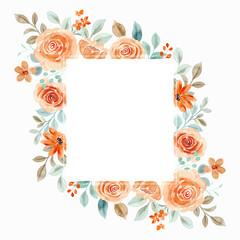 Watercolor rose flower frame background