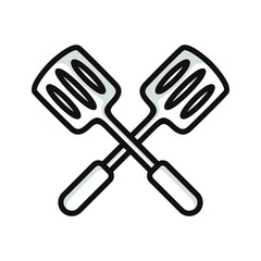 symbol of two crossed spatulas, in black line art style and shadow details.