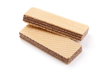 Crunchy chocolate waffles, isolated on white background.