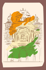 golden temple of india and flag