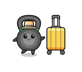 kettlebell cartoon illustration with luggage on vacation
