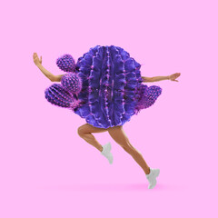 Contemporary art collage. Minimal fashion and cactus design. Copyspace for ad