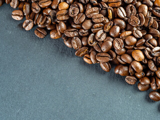 Coffee beans are not black textured background.