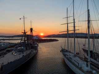 Aerial view from Marina Flisvos with yatches' motifs at the sunset © NIKOS