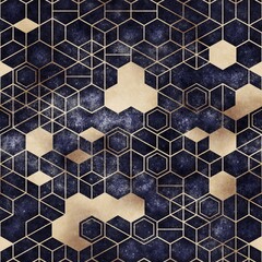 Seamless grungy hexagon pattern isometric geometry net print. High quality illustration. Minimal tech grid layout. Detailed intricate trendy graphic for surface design and print.