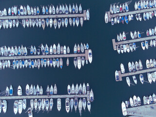 Aerial view from Marina Flisvos with yatches' motifs at the sunset