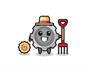 Mascot character of gear as a farmer