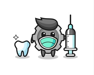 Mascot character of gear as a dentist