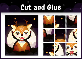 Children board game cut and glue with a cute deer using halloween dracula costume