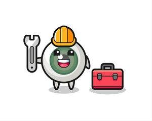 Mascot cartoon of eyeball as a mechanic