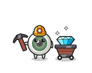 Fototapeta premium Character Illustration of eyeball as a miner