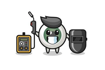 Character mascot of eyeball as a welder