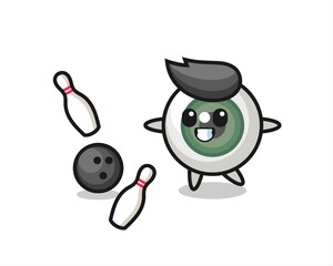 Character cartoon of eyeball is playing bowling