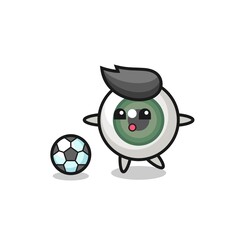 Illustration of eyeball cartoon is playing soccer