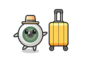 eyeball cartoon illustration with luggage on vacation