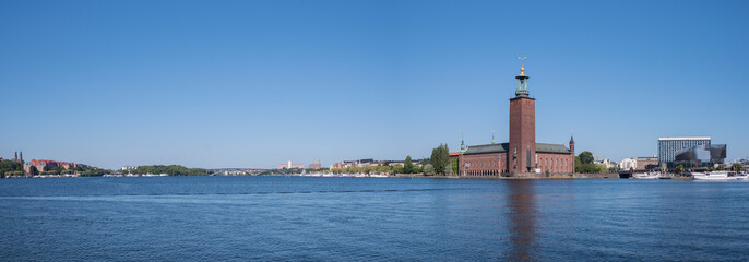 View over the bay Riddarfjärden at the Stockholm Town City Hall.