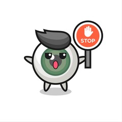 eyeball character illustration holding a stop sign