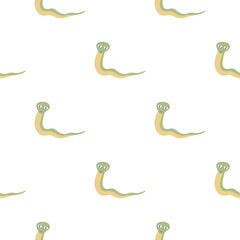Animal seamless isolated pattern with green simple snakes print. White background. Cartoon simple print.