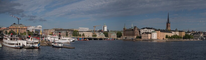 View from the Stockholm Town City hall over the commuting boats for the lake Mälaren and the...