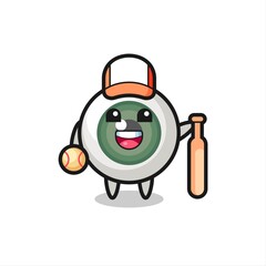Cartoon character of eyeball as a baseball player